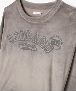 Pyjama en velours avec inscription Chicago fille